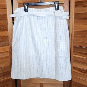 NWT White Leather Worth Skirt Women Size 8 Laser Cut Design Hook Zipper Closure